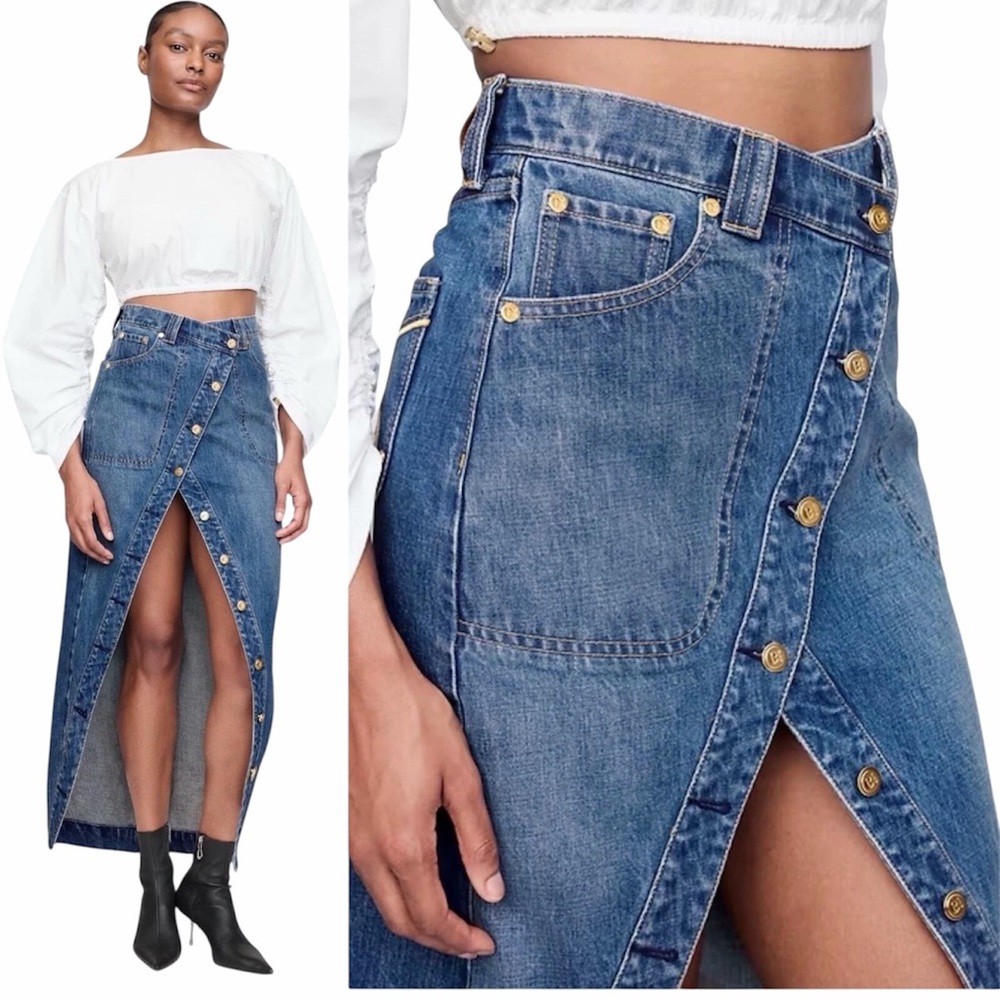 Cult Gaia / Gap Collab | Asymmetrical Long Denim Skirt with Front Slit